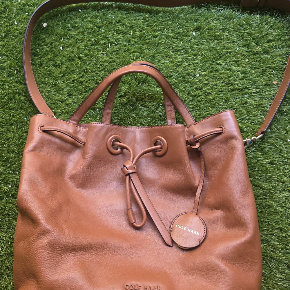 Cole Haan Tan Leather Drawstring Crossbody Bag